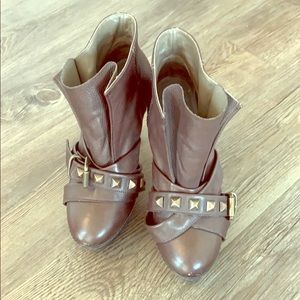 Kallisté Leather Booties with Stud + Strap Detail